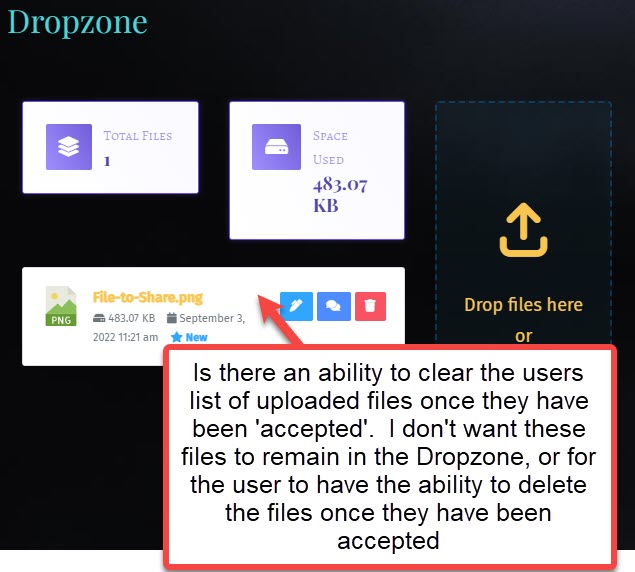 Clear users Dropzone files?